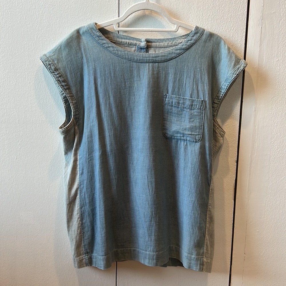 Lou & Grey Ann Taylor Loft Chambray Top w/ Striped Side Detailing
